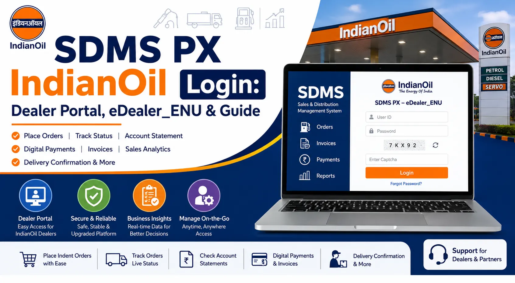 SDMS PX IndianOil Login Dealer Portal, eDealer_ENU & Guide